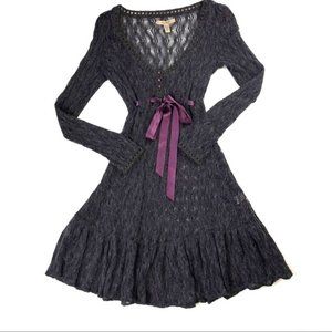 Free People grey crochet dress purple bow - Size L